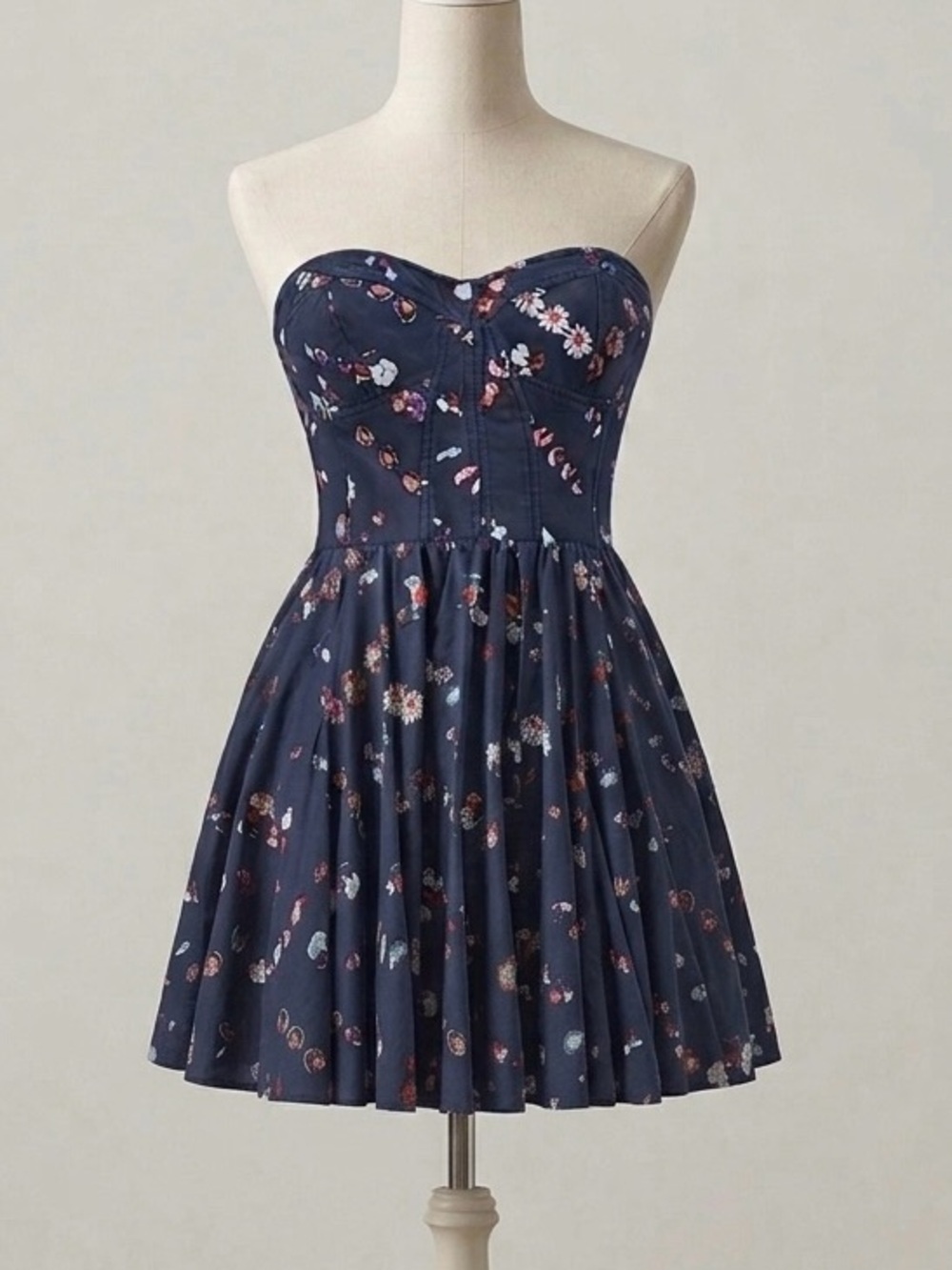 REBECCA TAYLOR 100% Silk Floral Corset Mini Dress Navy size 6 altered to a 4